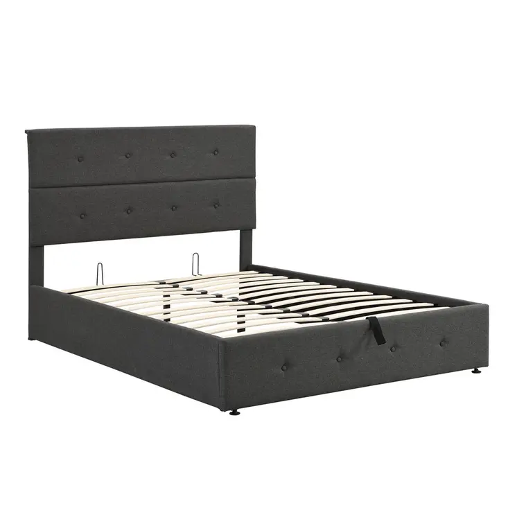 Gray Tufted Linen Blend Full Bed Frame