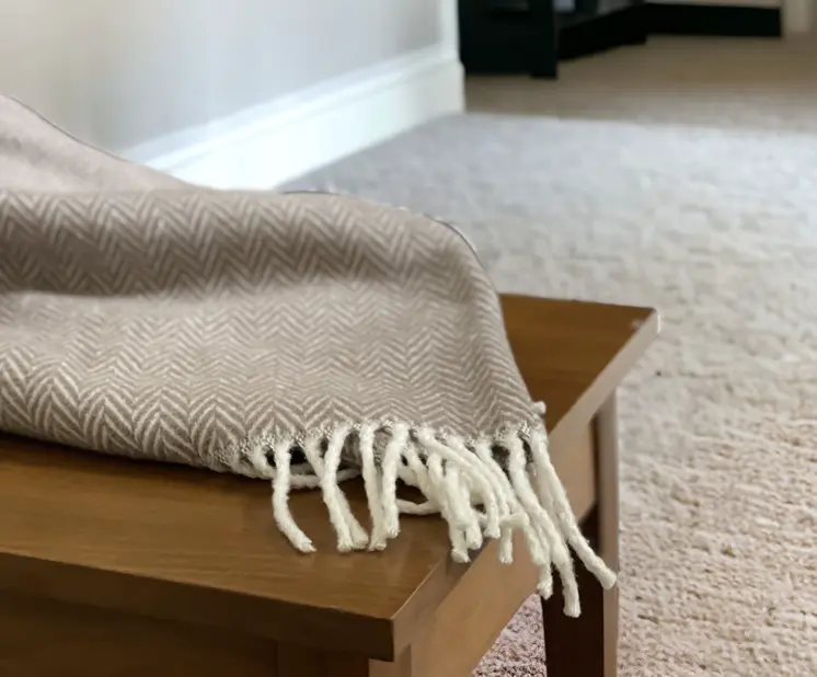 70" X 55" Brown And White Cotton Blend Woven Herringbone Plush Throw Blanket with Tassels