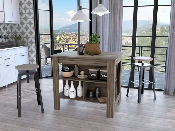 Brown 41" Kitchen Island With Storage