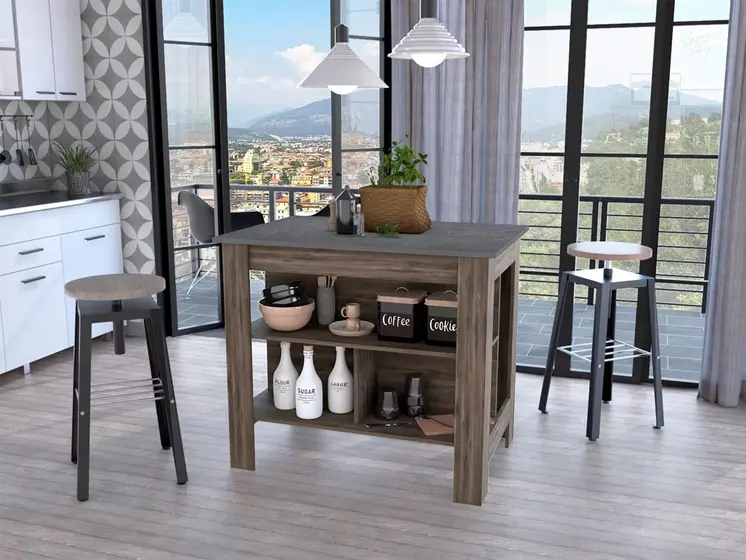 Dark Brown and Brown 41" Kitchen Island With Storage