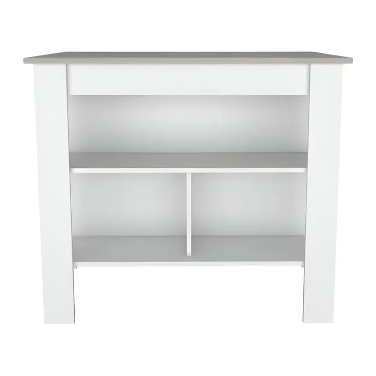 White and Gray 41" Kitchen Island With Storage