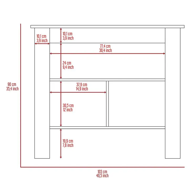 White and Gray 41" Kitchen Island With Storage