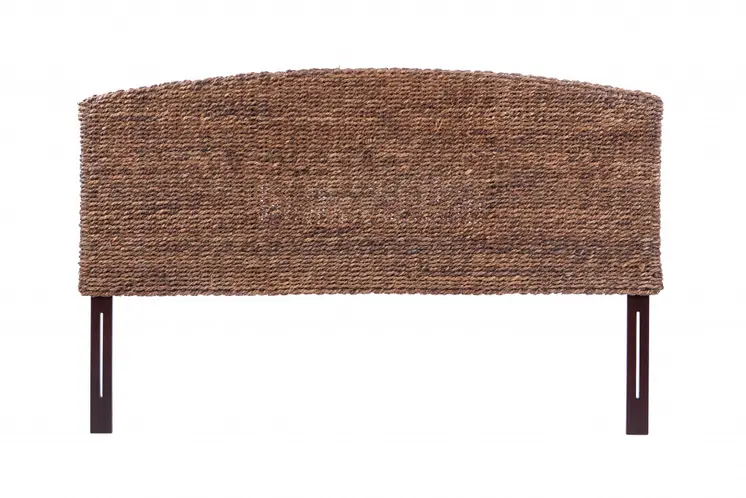 Brown Natural and Rustic Woven Banana Leaf Curved Queen Size Headboard