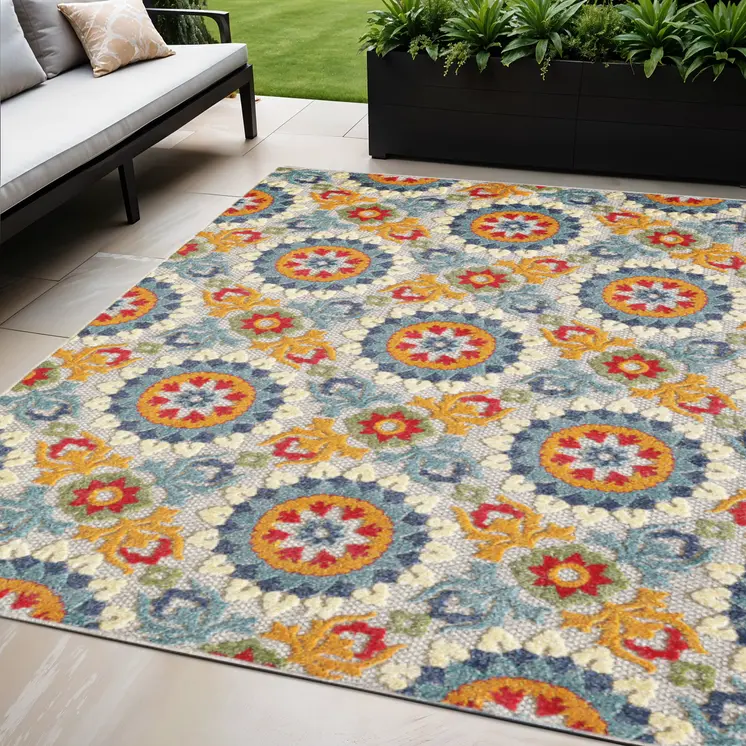 5' X 7' Orange And Ivory Moroccan Stain Resistant Indoor Outdoor Area Rug