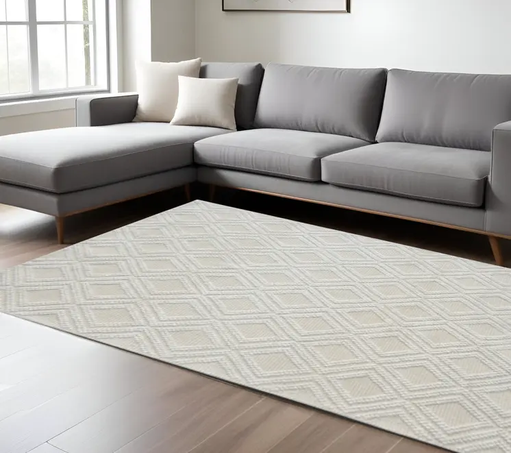 6' X 9' Ivory Geometric Handmade Area Rug