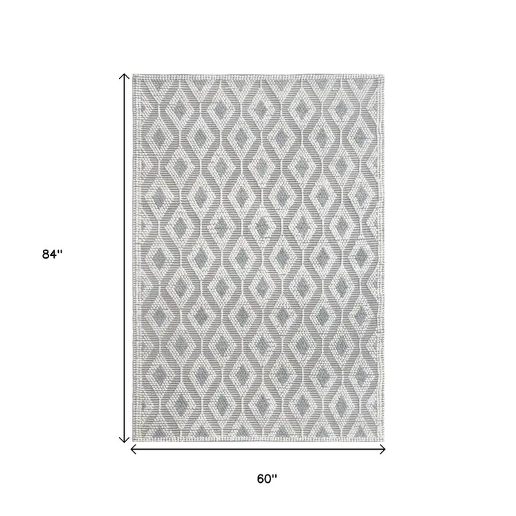 5' X 7' Gray and Ivory Geometric Handmade Area Rug