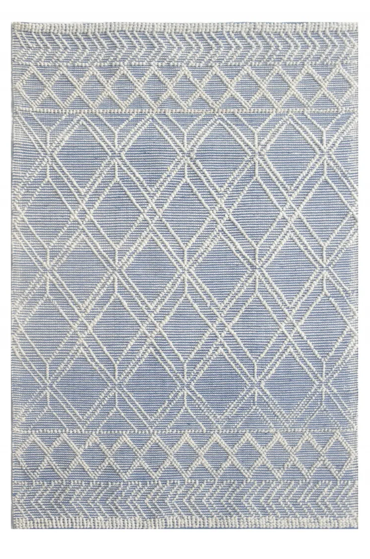 5' X 7' Blue and Ivory Geometric Handmade Area Rug