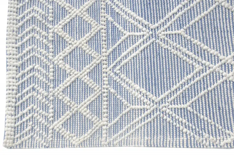 6' X 9' Blue and Ivory Geometric Handmade Area Rug