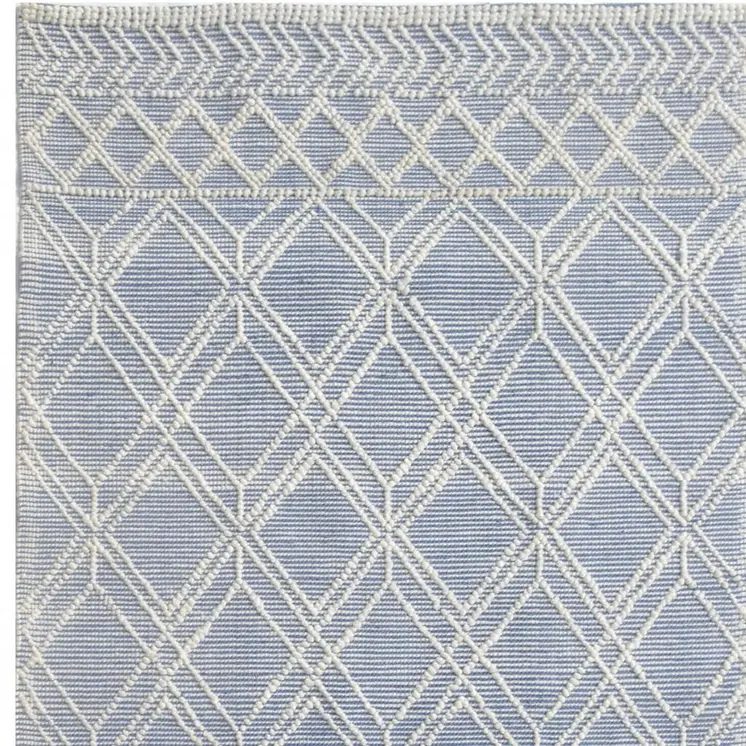 9' X 13' Blue Ivory Tribal Geometric Pattern Area Rug