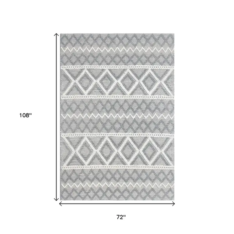 6' X 9' Gray and Ivory Geometric Handmade Area Rug