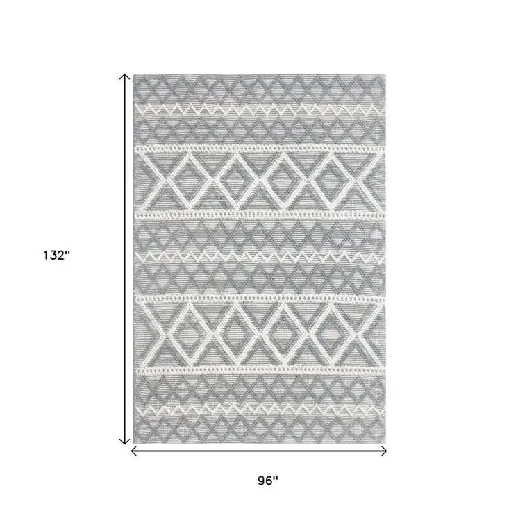 8' X 11' Gray and Ivory Geometric Handmade Area Rug