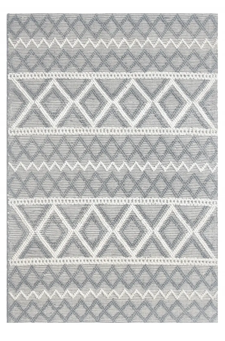 9' X 13' Gray Ivory Diamonds Boho Chic Area Rug