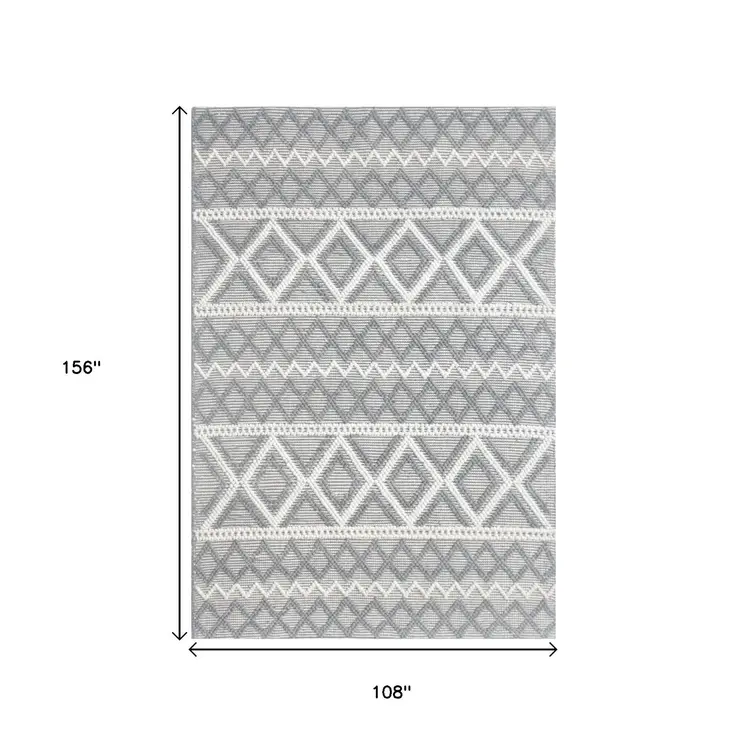 9' X 13' Gray Ivory Diamonds Boho Chic Area Rug