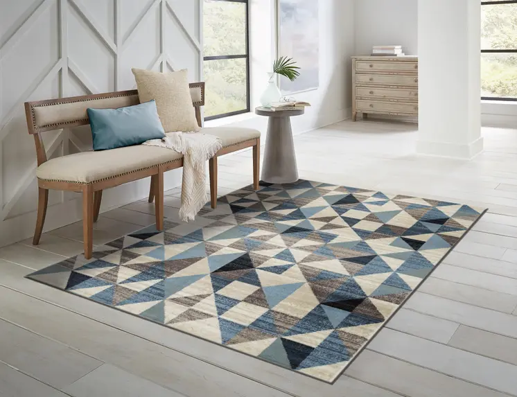 3' X 5' Blue And Gray Geometric Area Rug