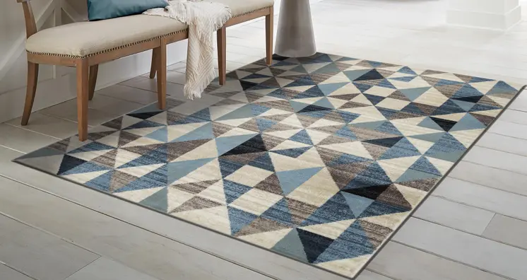 3' X 5' Blue And Gray Geometric Area Rug