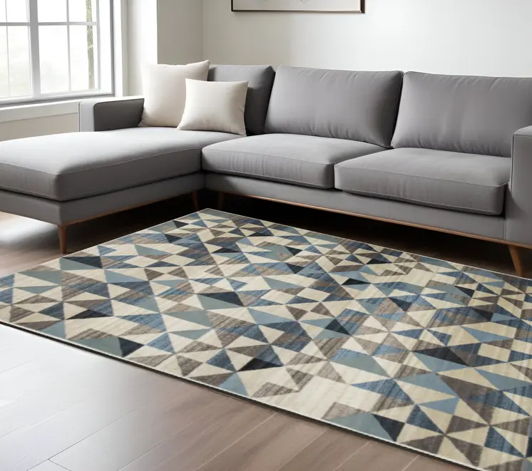 8' X 11' Blue Geometric Area Rug