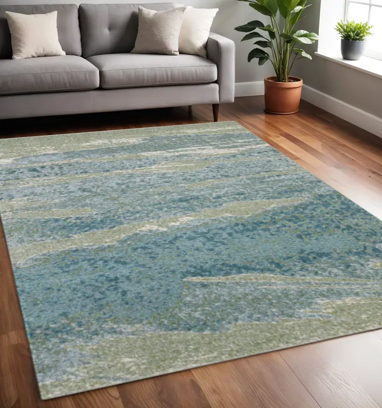 5' X 8' Blue and Green Abstract Area Rug