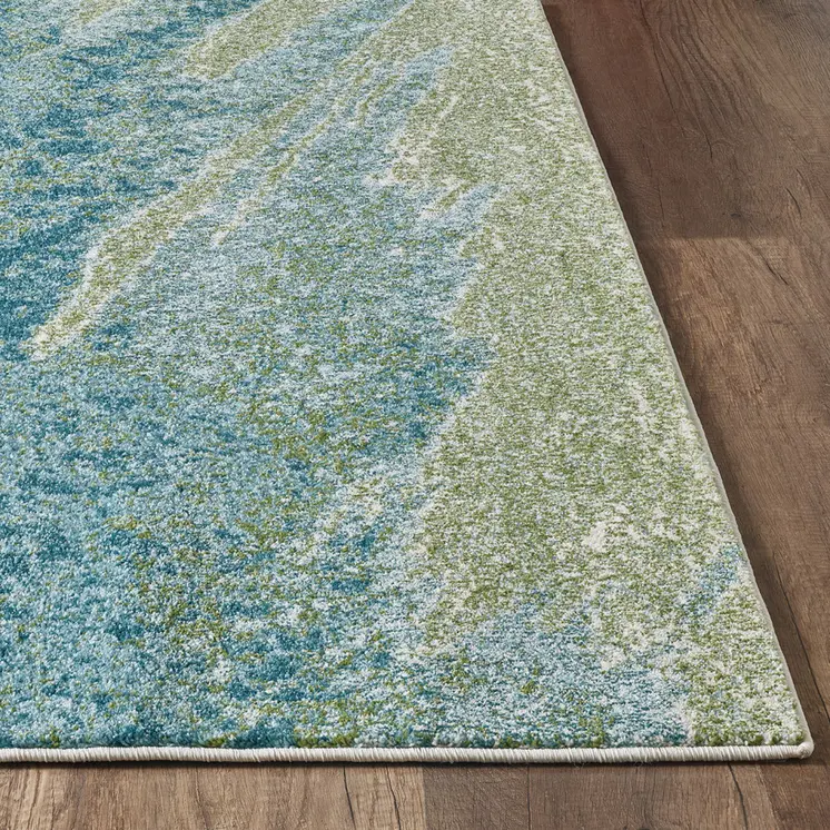 7' X 10' Blue And Sage Abstract Area Rug