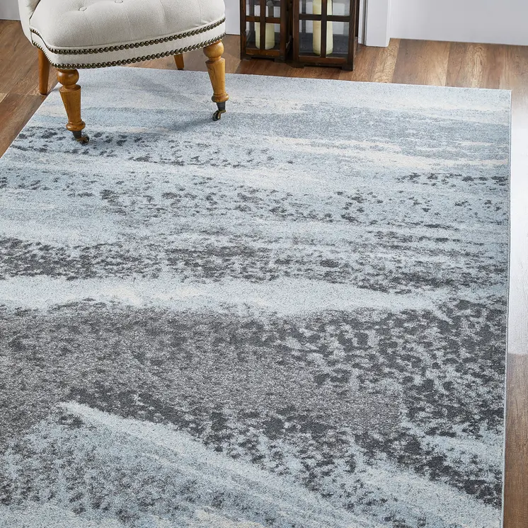 3' X 5' Blue and Gray Abstract Area Rug