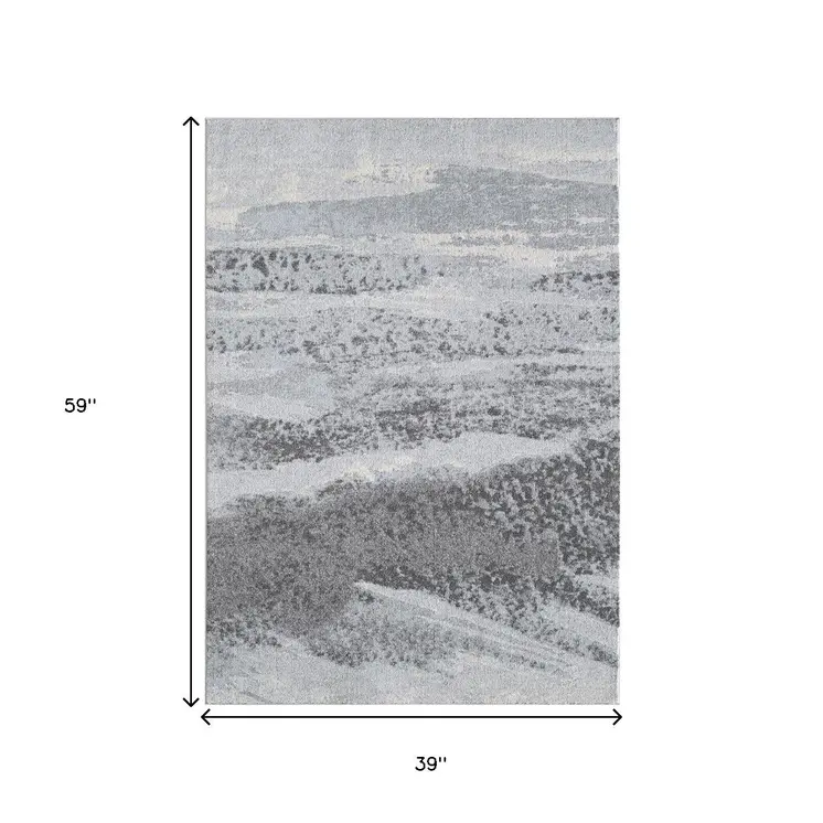 3' X 5' Blue and Gray Abstract Area Rug