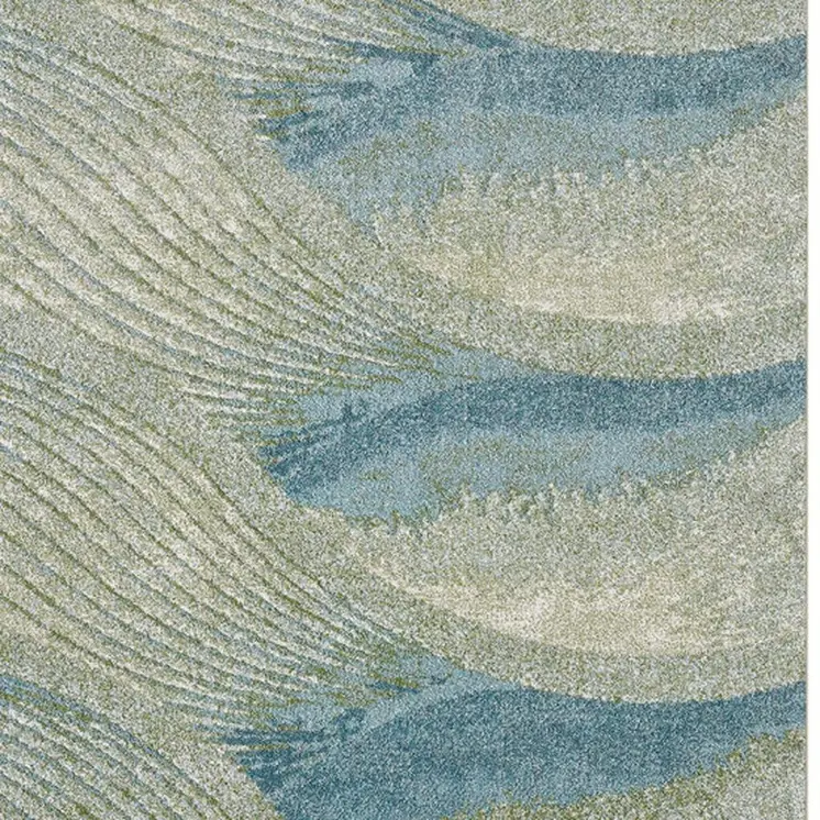 5' X 8' Blue and Beige Abstract Waves Area Rug