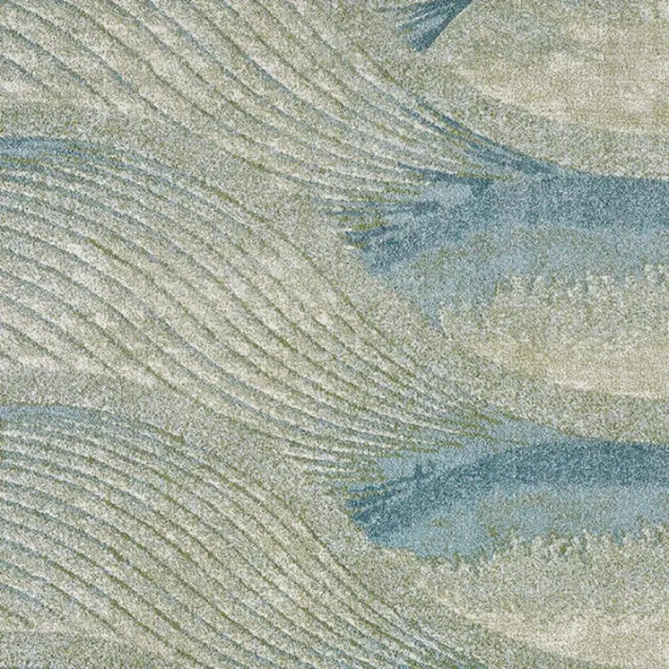 7' X 10' Blue And Sage Abstract Waves Area Rug