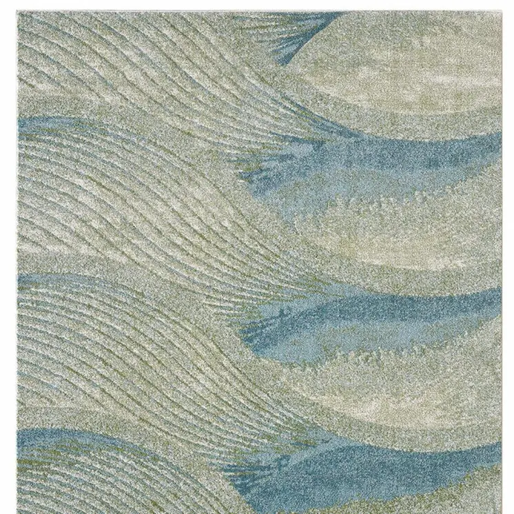 7' X 10' Blue And Sage Abstract Waves Area Rug