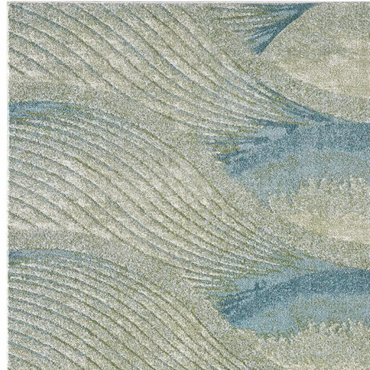 10' X 13' Blue Beige Abstract Waves Modern Area Rug