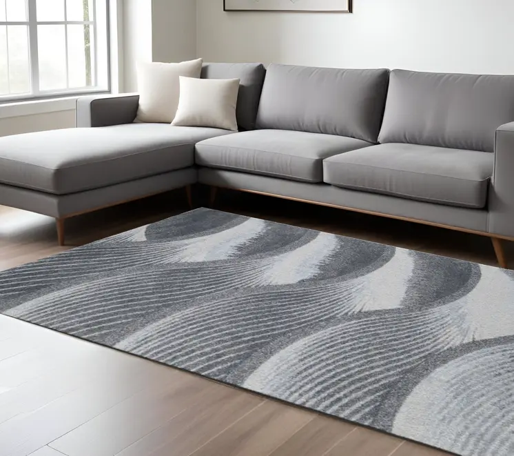 10' X 13' Gray Blue Abstract Waves Modern Area Rug