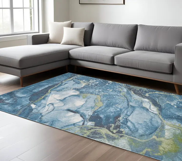 8' X 11' Teal Blue Abstract Area Rug