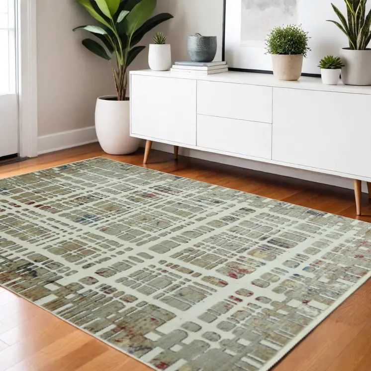4' X 6' Ivory Abstract Area Rug