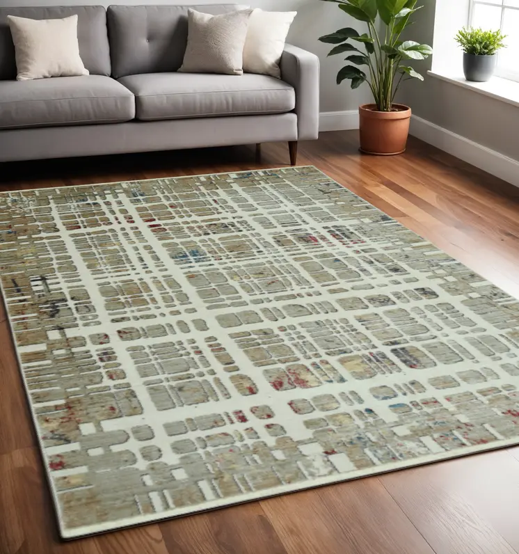 5' X 8' Ivory Abstract Area Rug