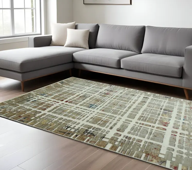 9' X 13' Ivory Abstract Area Rug