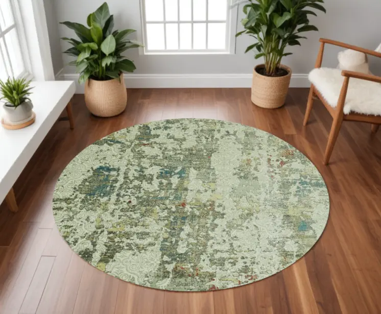8' Ivory Abstract Round Rug