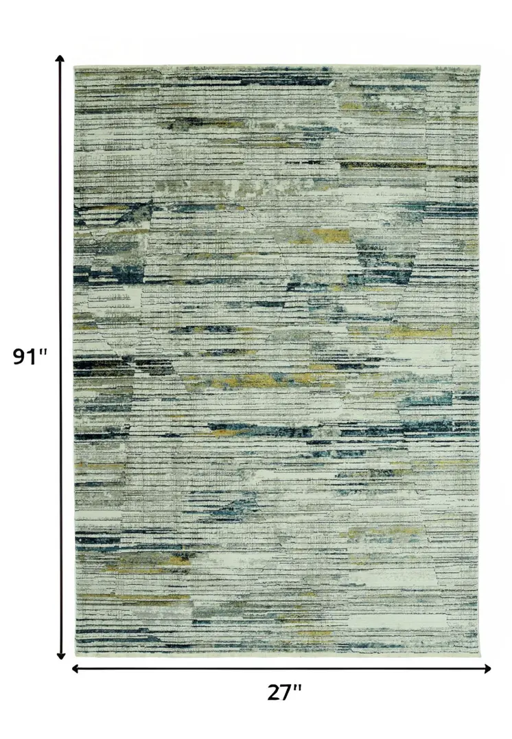 8' Ivory And Blue Abstract Runner Rug