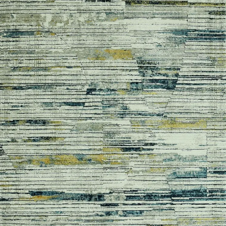 8' Ivory And Blue Abstract Runner Rug