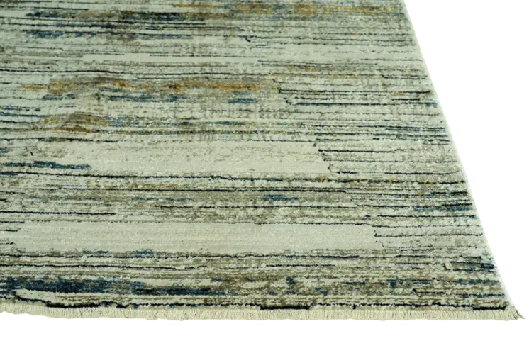 8' Ivory And Blue Abstract Runner Rug