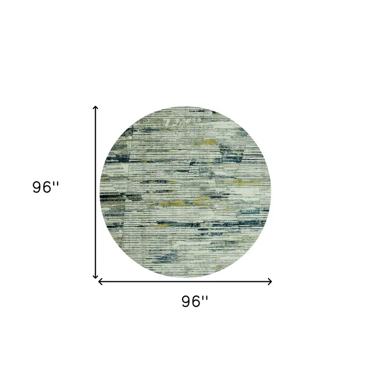 8' Ivory And Blue Abstract Round Rug
