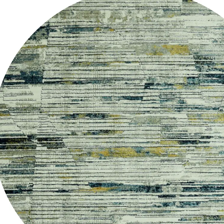 8' Ivory And Blue Abstract Round Rug