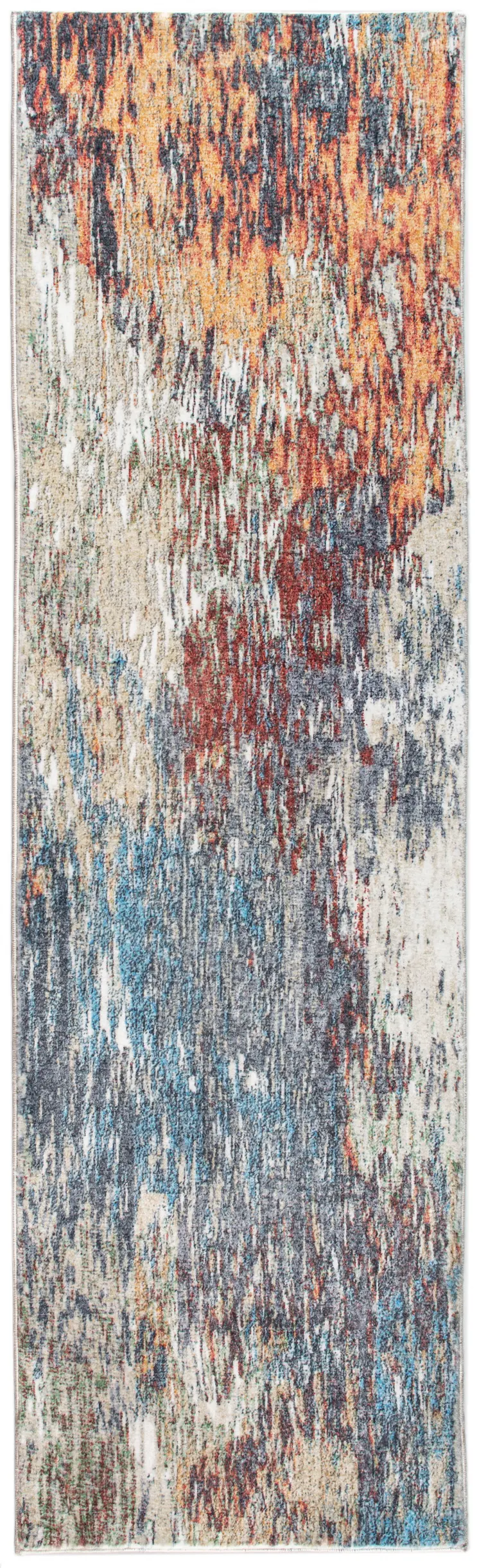 8' Blue And Beige Abstract Runner Rug