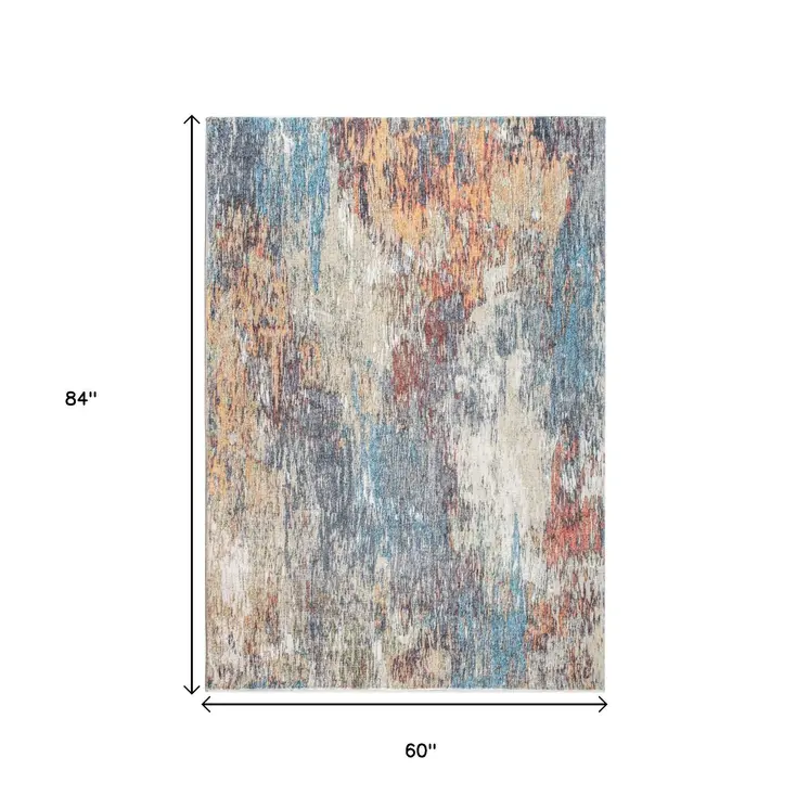 5' X 8' Blue and Beige Abstract Area Rug