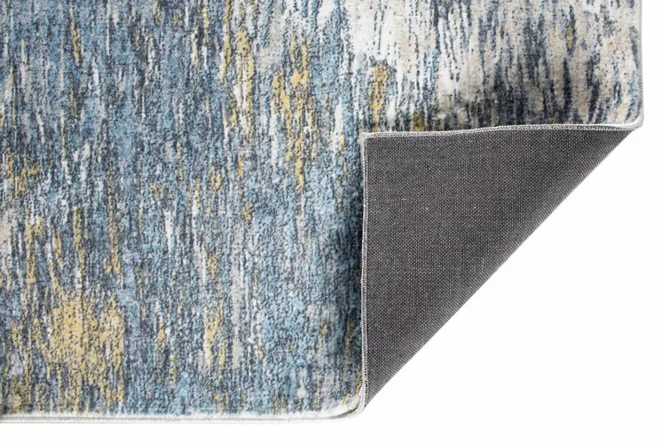 8' Blue And Gold Abstract Runner Rug