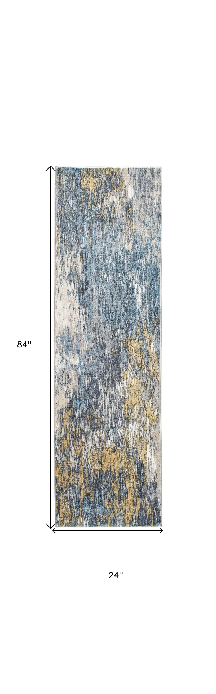 8' Blue And Gold Abstract Runner Rug