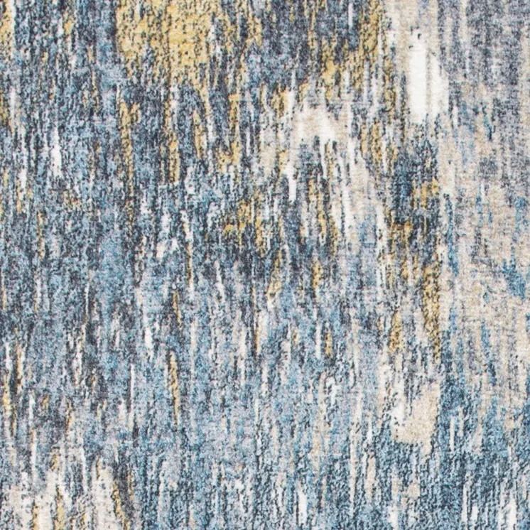 8' Blue And Gold Abstract Runner Rug