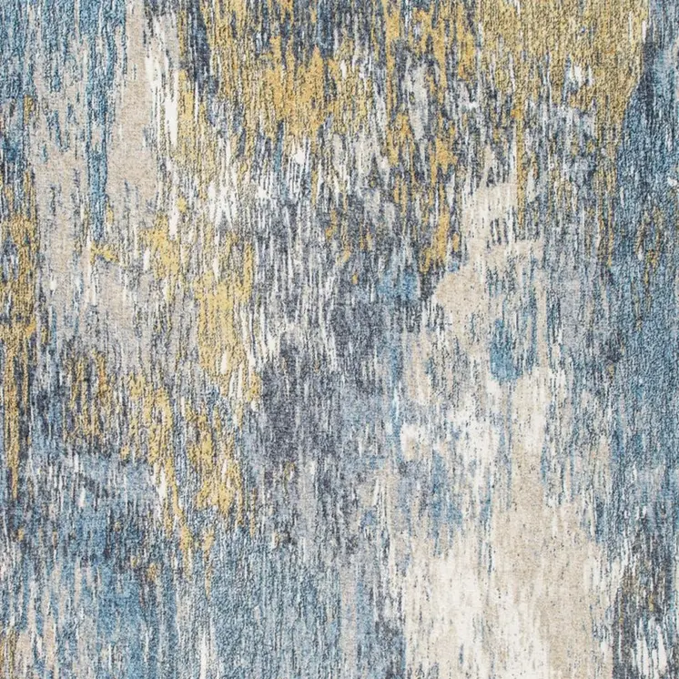 5' X 8' Blue and Gold Abstract Area Rug