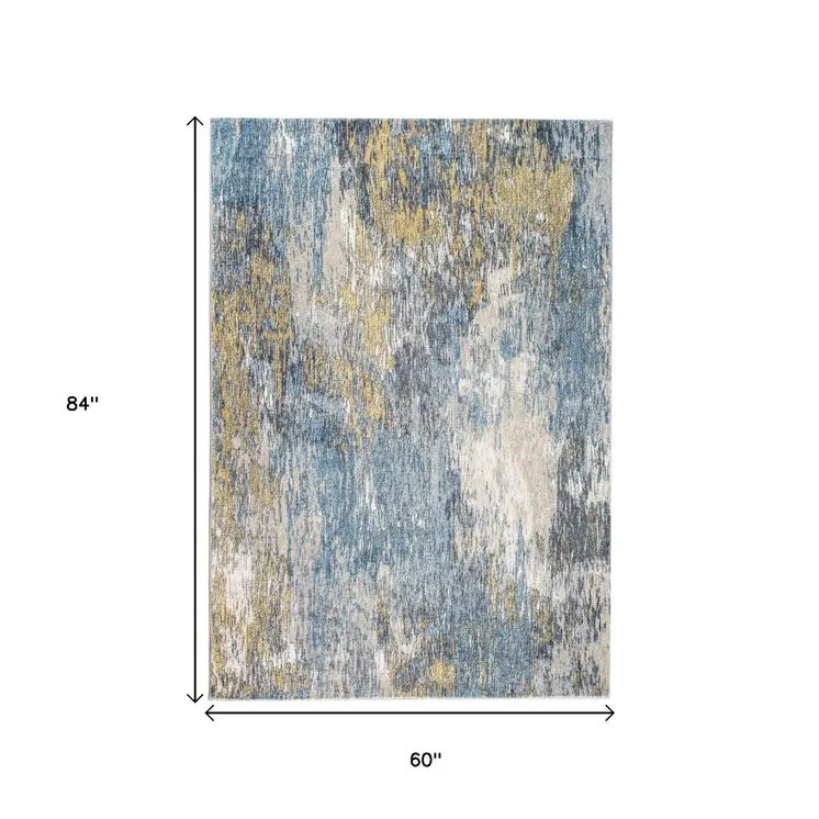 5' X 8' Blue and Gold Abstract Area Rug