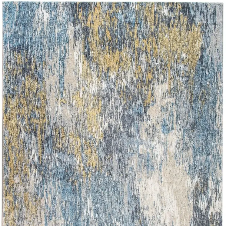5' X 8' Blue and Gold Abstract Area Rug
