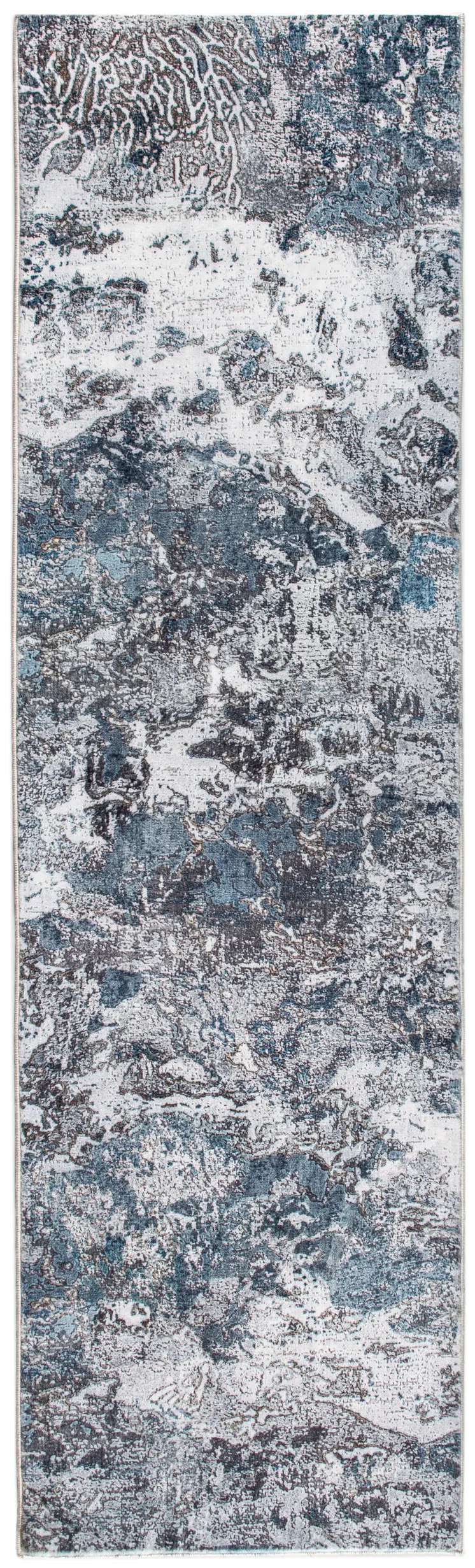 8' Blue And Gray Abstract Runner Rug