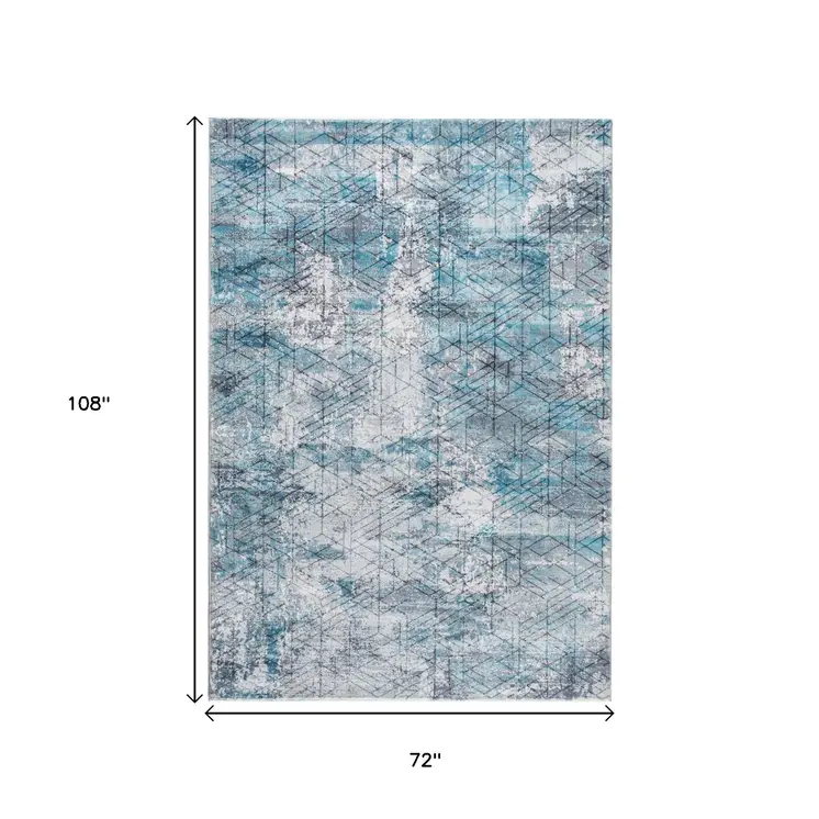 6' X 9' Blue Gray Abstract Cuboid Modern Area Rug
