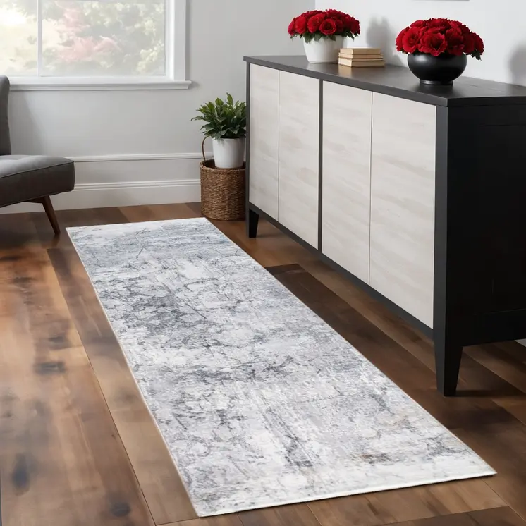 8' Gray Abstract Runner Rug